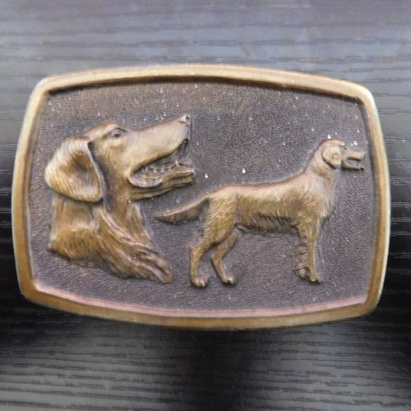 Other - Vintage 1977 Belt Buckle Adezy Dog Dogs Canine Casual Brass RARE Made in USA